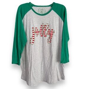 Jane Marie Size XL Green/Gray Baseball Style Tee w/Candy Cane Stripe “jolly”